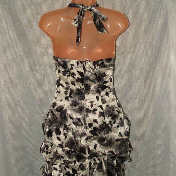 Jr Sz 3 Silky Tiered Ruffle Jeweled Lined Halter Bubble Mini Party Dress - Picture 4 of 4